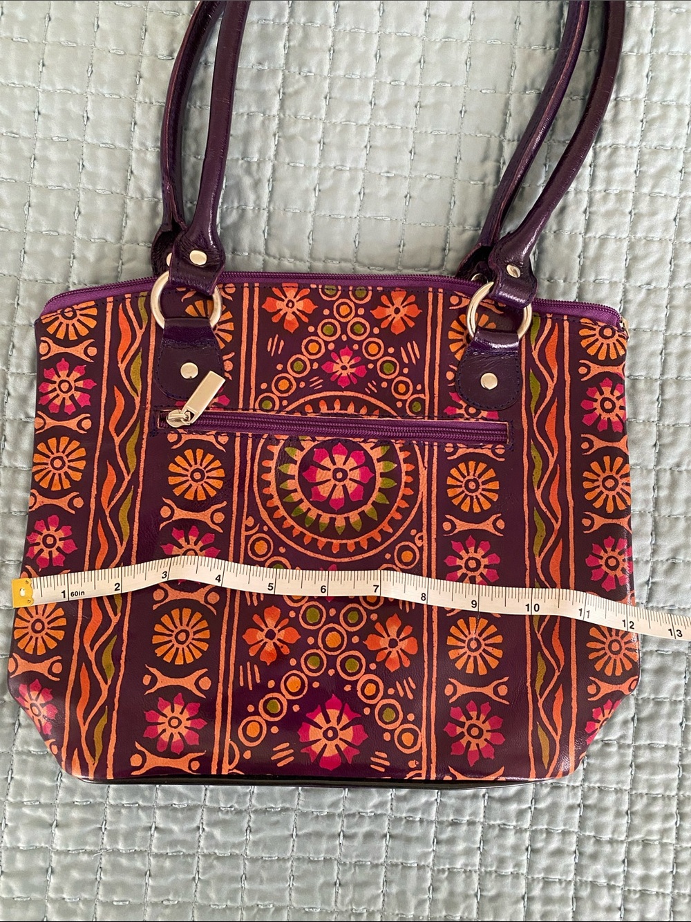 Purple Floral Printed Tote Bag with Double Handles - Picture 5 of 5
